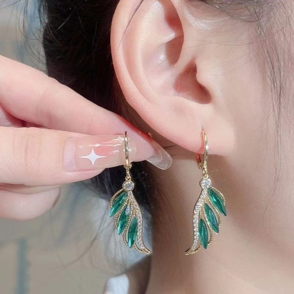 Korean Green Leaf Earrings - Image 5