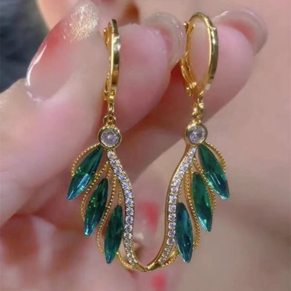 Korean Green Leaf Earrings - Image 6