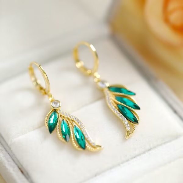 Korean Green Leaf Earrings - Image 3