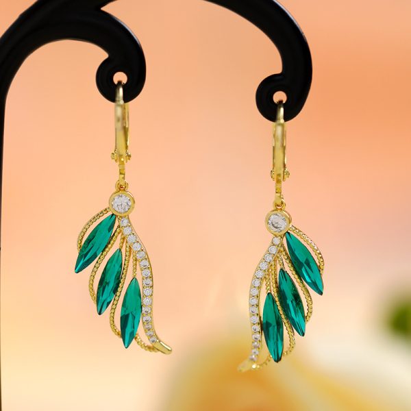 Korean Green Leaf Earrings - Image 2